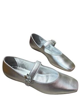 Sophia Webster Mary Jane Flats Silver Leather Floral Embellished US10.5 NIB